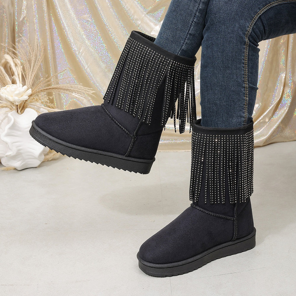 new arrivalplus size round toe tassel mid-calf snow boots women's thick sole sleeve heattechfleece-linedthickened cotton shoes wholesale