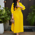 D3327  women's clothing  spring new fashion v-neck solid color long sleeve pleated maxi dress - export quality