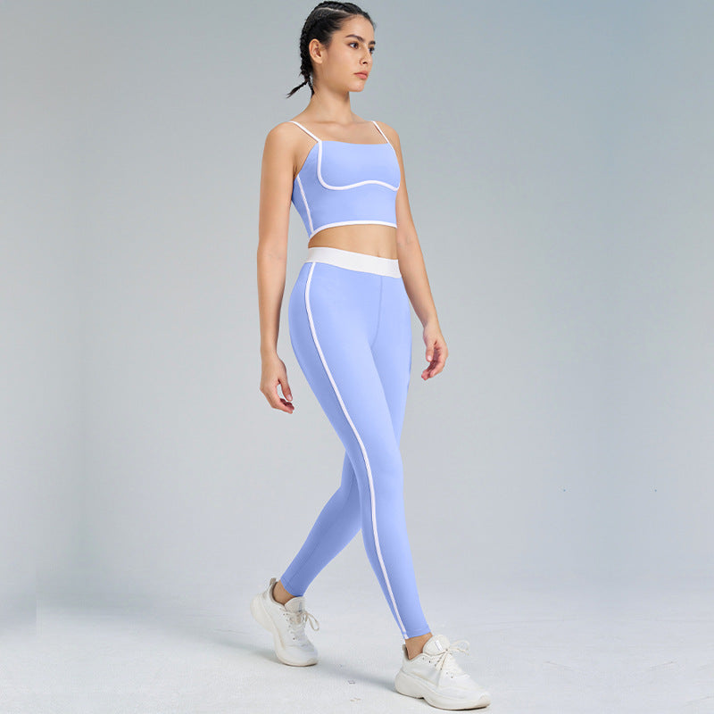 Fashion cross-border sports yoga suit two-piece set naked double-sided brushed outdoor running fitness sling yoga clothes