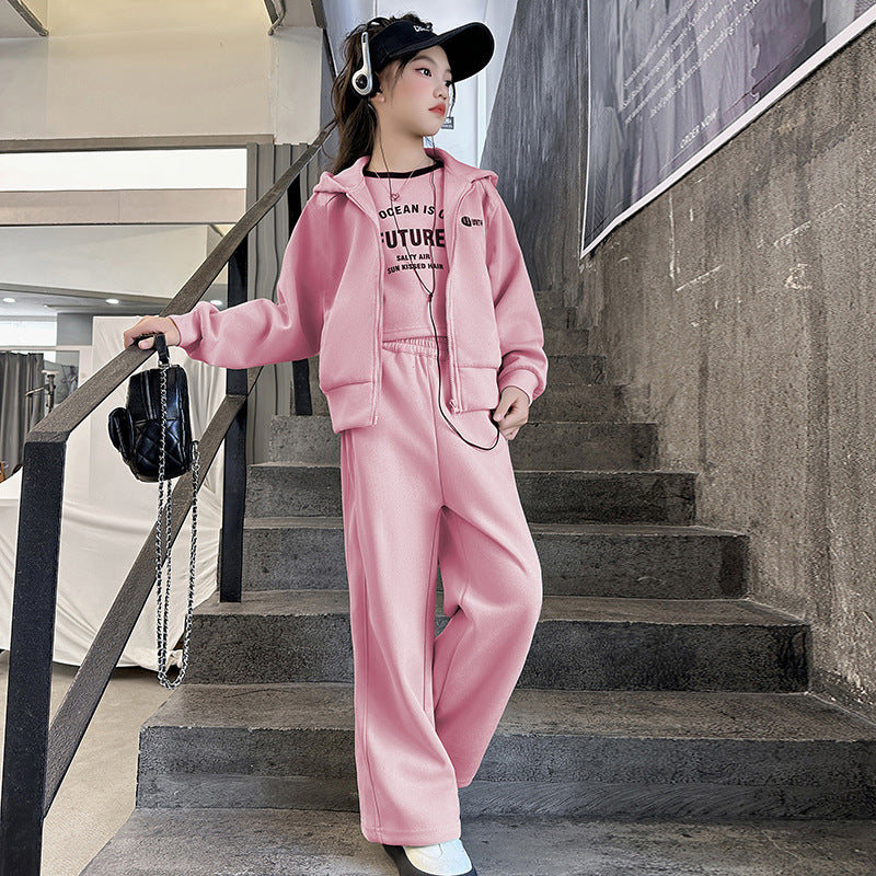 Girls' stylish spring/autumn outfit - casual sport two-piece set -  new korean style for kids - trendy autumn clothes for older girls