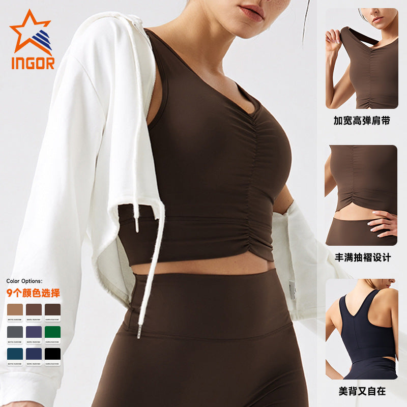 Fashion cross-border environmentally friendly renewable fabric beautiful suspender chest pad yoga clothes pants running sports fitness clothes suit