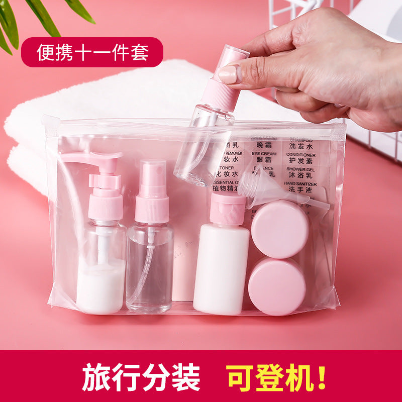Travel bottle set - portable cosmetic, lotion, disinfectant, and perfume empty bottles - 11-piece travel kit