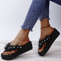 2024 summer new european and american style tassel open-toe pearl flip-flops flat sandals women's wholesale foreign trade shoes wish plus size