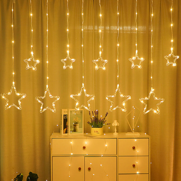 Christmas LED leather line pentagram curtain light star moon bell elk festive atmosphere bedroom window decoration string lights