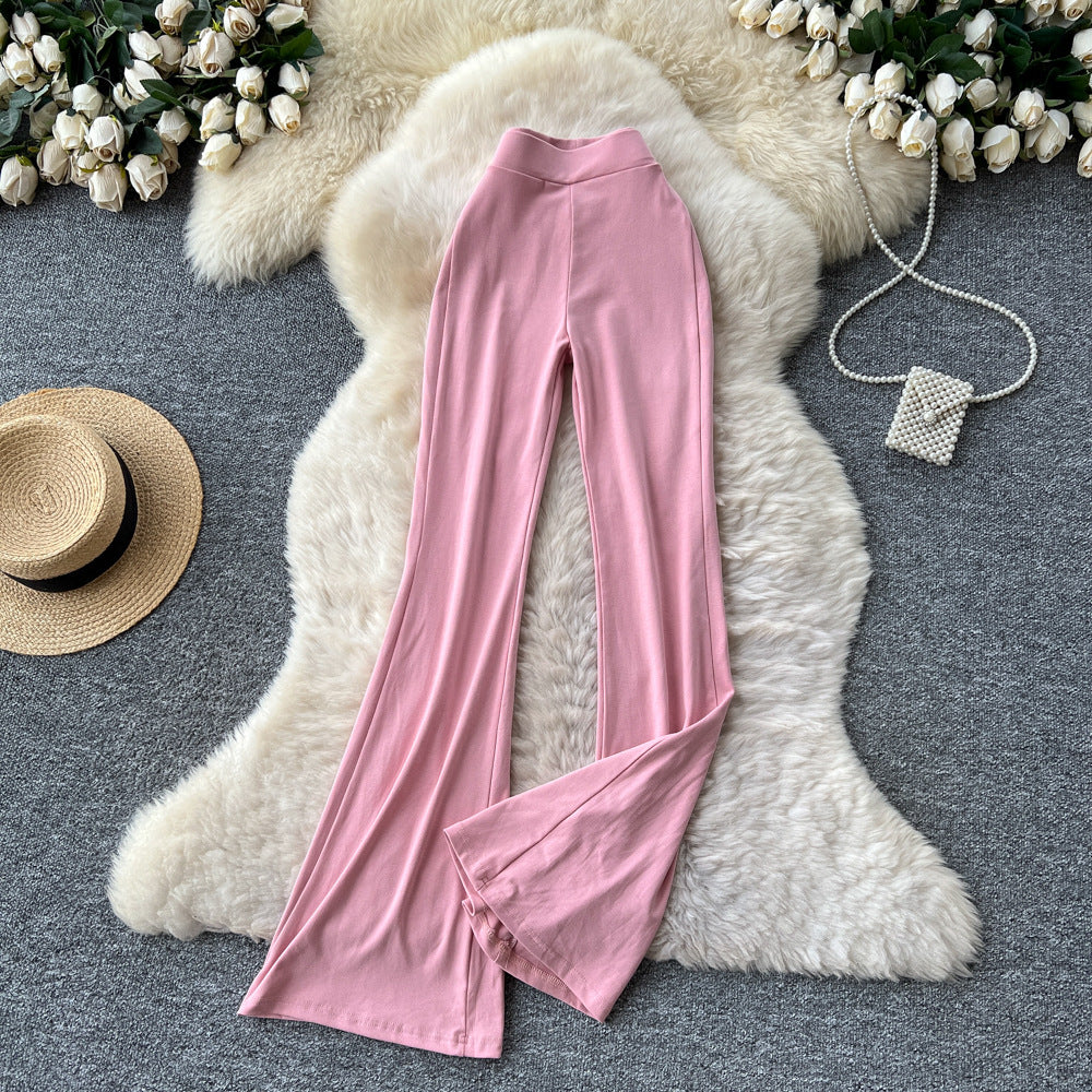 Fashion ins wear women's autumn wear pure lust hot girl elastic waist silm hip-covering slightly flared pants sports yoga pants