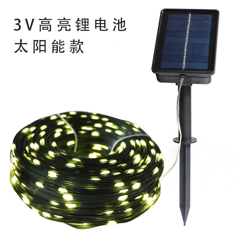 LED solar leather wire light string 24v courtyard street lighting waterproof enlarged led solar leather copper wire light string
