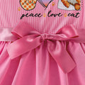 Autumn kids' cute dress set: suspender dress with ruffle trim, knitted open collar, cat pattern, girls' two-piece outfit