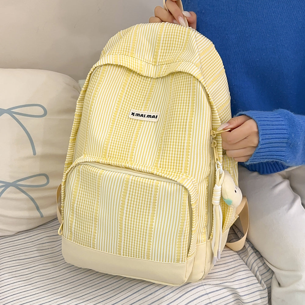 New sweetheart girl wavy plaid backpack - unique design, minimalist style, versatile and perfect for female college students