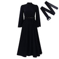 D491  women's winter new arrival: semi-high neck, long sleeve, cinched waist, elegant, slimming, a-line foreign trade dress