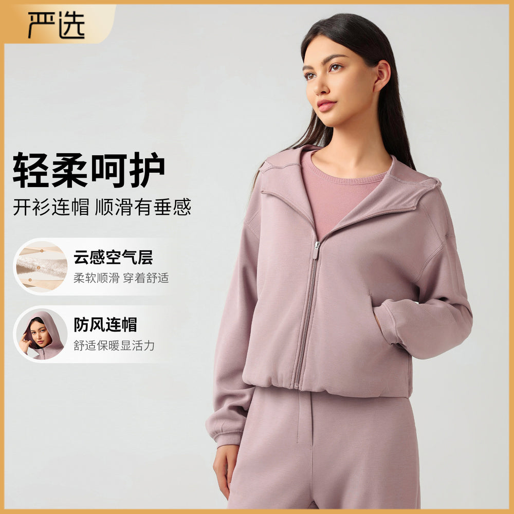 Hooded zip-up cardigan women's autumn/winter new arrival loose casual sweatshirt running fitness activewear top daw166