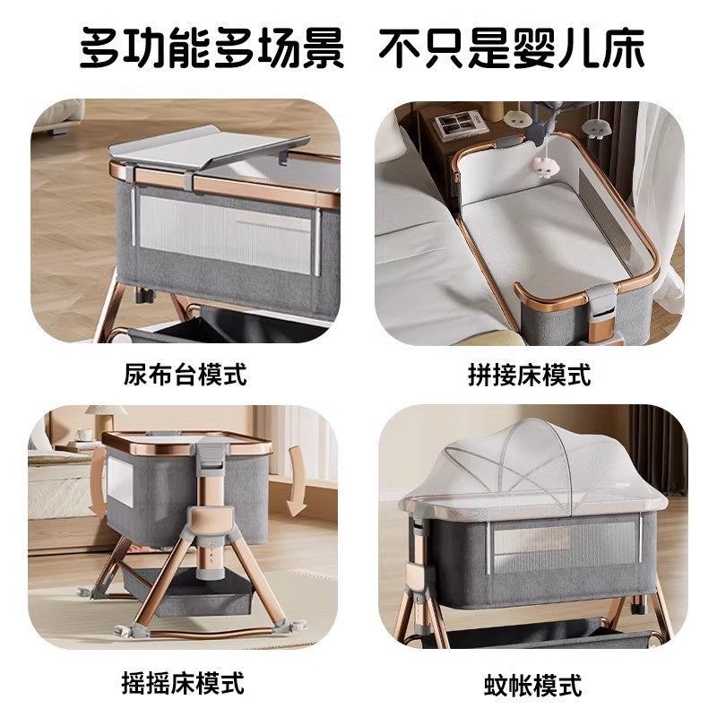 Aluminum alloy baby crib - portable, foldable, and convertible bassinet - multifunctional newborn bed - splice-together large bed