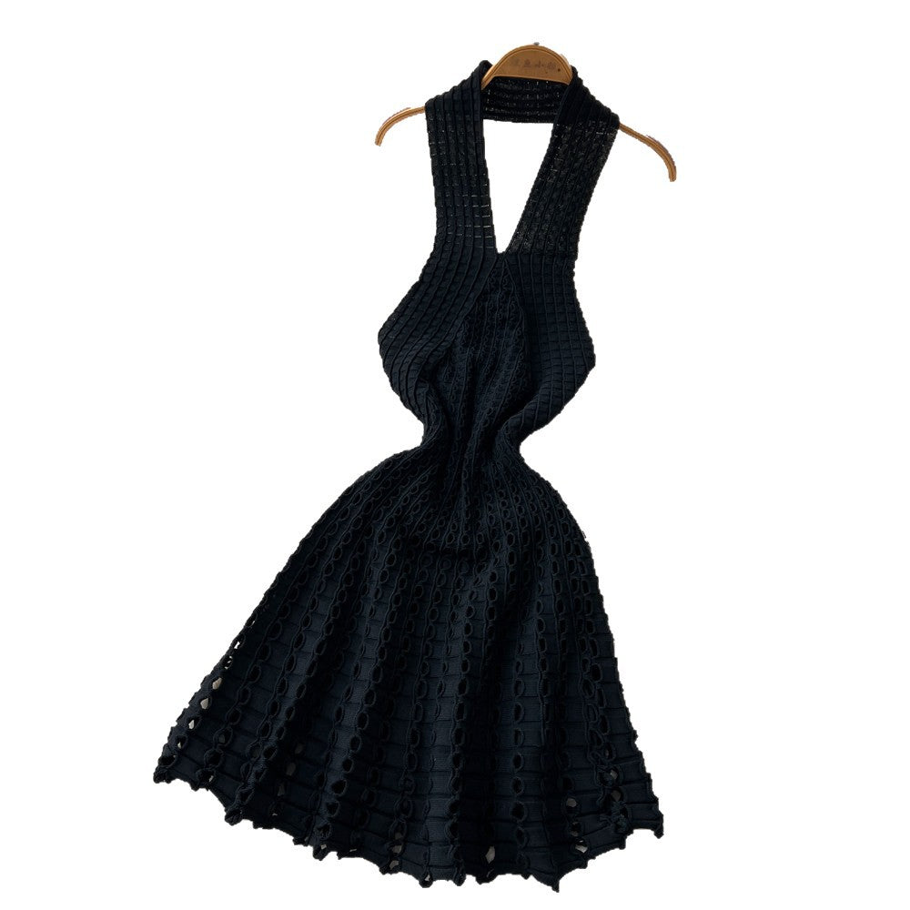 K-style sleeveless halter neck knittingsense of designdress women's summer sexybacklesscut outslimming look a-line skirtaccessible luxury