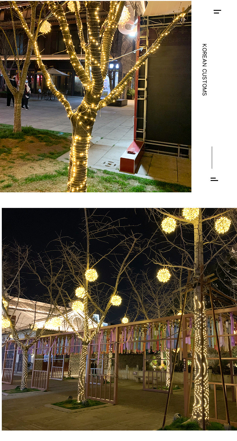 LED solar leather wire light, outdoor waterproof copper wire light winding tree lighting project courtyard decorative light string