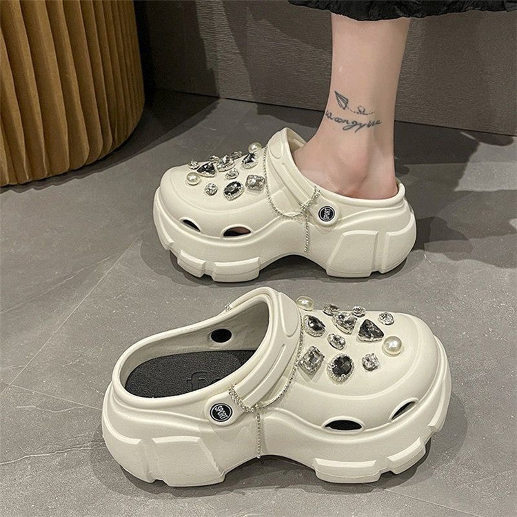 Thick sole crocs women's summer outwear 2024new arrivalnon-slip office beach baotou half slippers women's summer