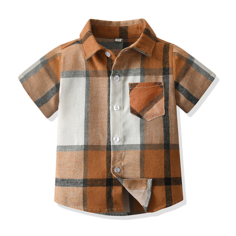 New arrivals: boys' spring/summer shirts - wholesale children's plaid short-sleeve shirts for big and middle-sized boys