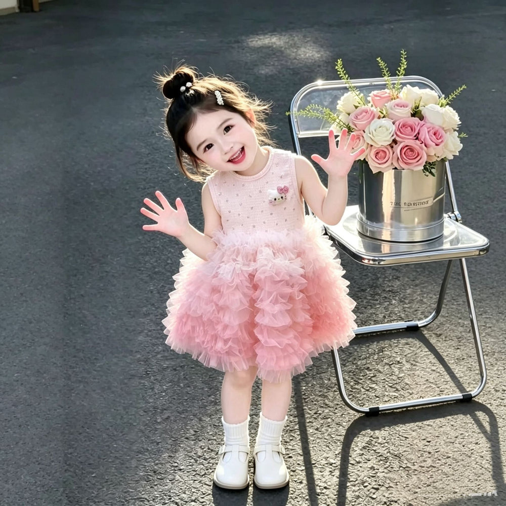 Pink mesh dress for girls - summer  new collection - baby girl mesh tutu dress