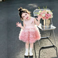 【dropshipping】sweet style mesh dress girls' summer dress  new summer collection girls' baby mesh dress