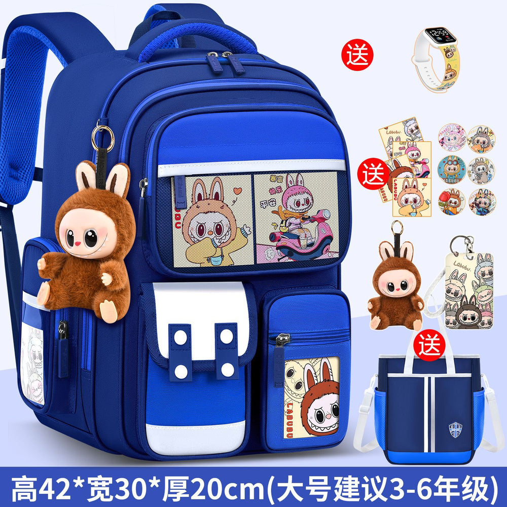 2026 new labubu backpack for girls, elementary school students grades 1-6, boys' lightweight kids' backpack, spine protection, and weight reduction