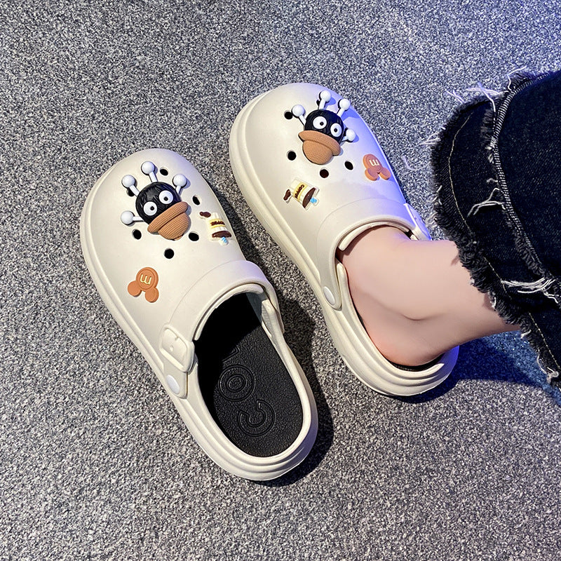 Thick sole crocs women's new arrivalsummeroutwear non-slip deodorizing filter beach eva toe cap slippers couplethick sole shoes