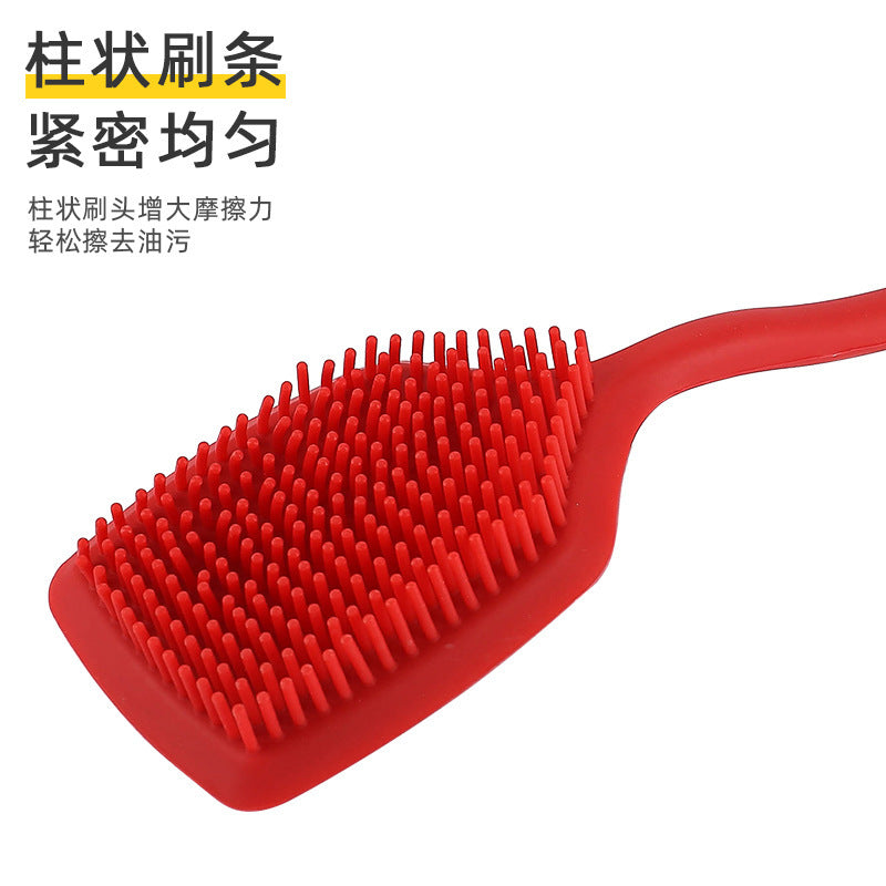 Silicone brush is soft and does not scratch the pot. silicone all-in-one long handle brush. pot washing brush. kitchen decontamination cleaning brush