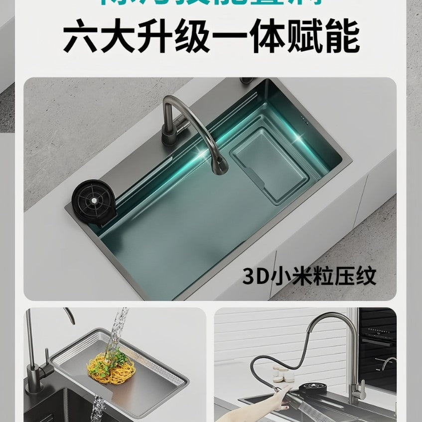 Kitchen sink large single slot 304 stainless steel sink basin thickened 5mm xiao mi grain sink single slot all-in-one