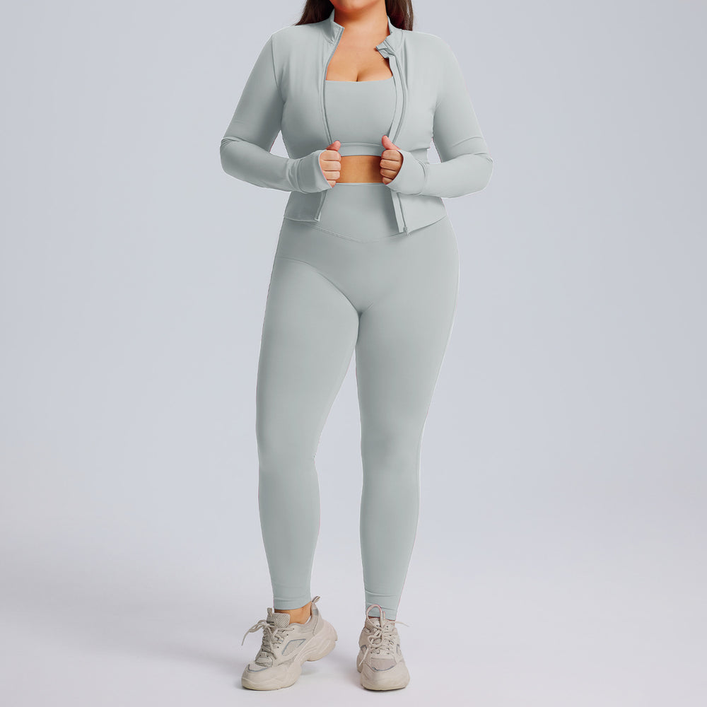 European and american plus size long sleeve yoga outfit set - women's high elasticity quick-dry activewear three-piece set - new autumn/winter fitness apparel