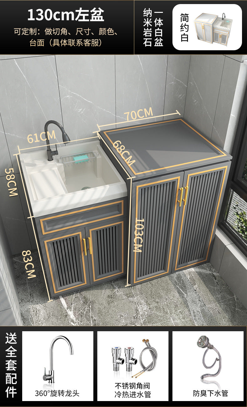 Space Aluminum Balcony Washing Machine Cabinet Combination significant other Pool Slot Integrated Flip Cover Pulsator Hand Washbasin with Rub Board