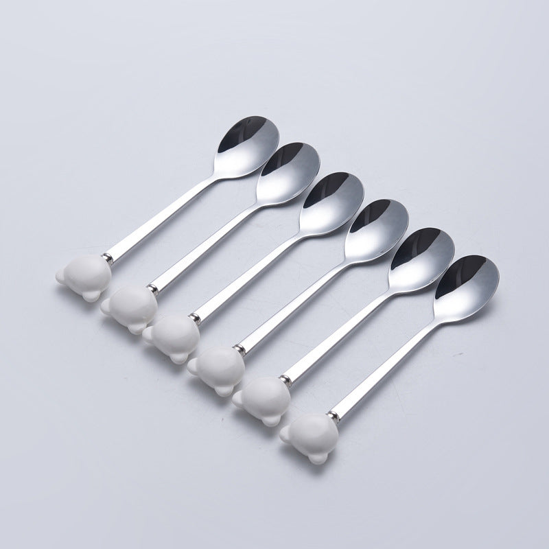 Luxury new year fruit fork set - stainless steel fruit forks with storage jar, premium ceramic bear fork & spoon jar set