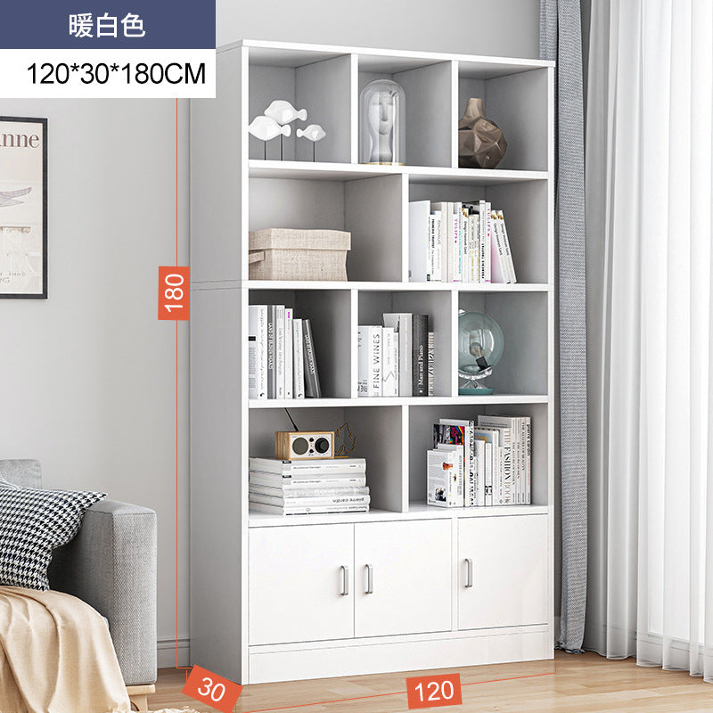 Simple bookshelf floor-to-ceiling against the wall, living room shelf layered storage rack, storage cabinet integrated, simple household bookcase