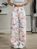 European and american style printed wide-leg jeans for women, spring/summer high-waisted slimming versatile straight-leg floor-length trousers, exclusively for cross-border e-commerce