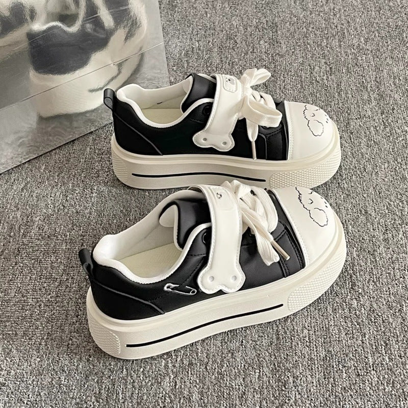 Women's shoes 2026 new spring thick solewhite shoes women's velcro student easiest for match bread shoes heightened casual sneakers
