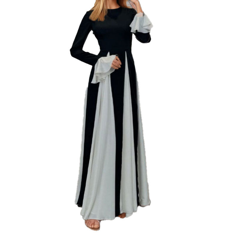 cross-border e-commerce european and american women's clothing: new summer collection - elegant color block flared sleeve, cinched waist dress