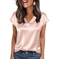 Women's satin t-shirt - spring/summer new arrivals -  us & european style - solid color business v-neck casual pullover top