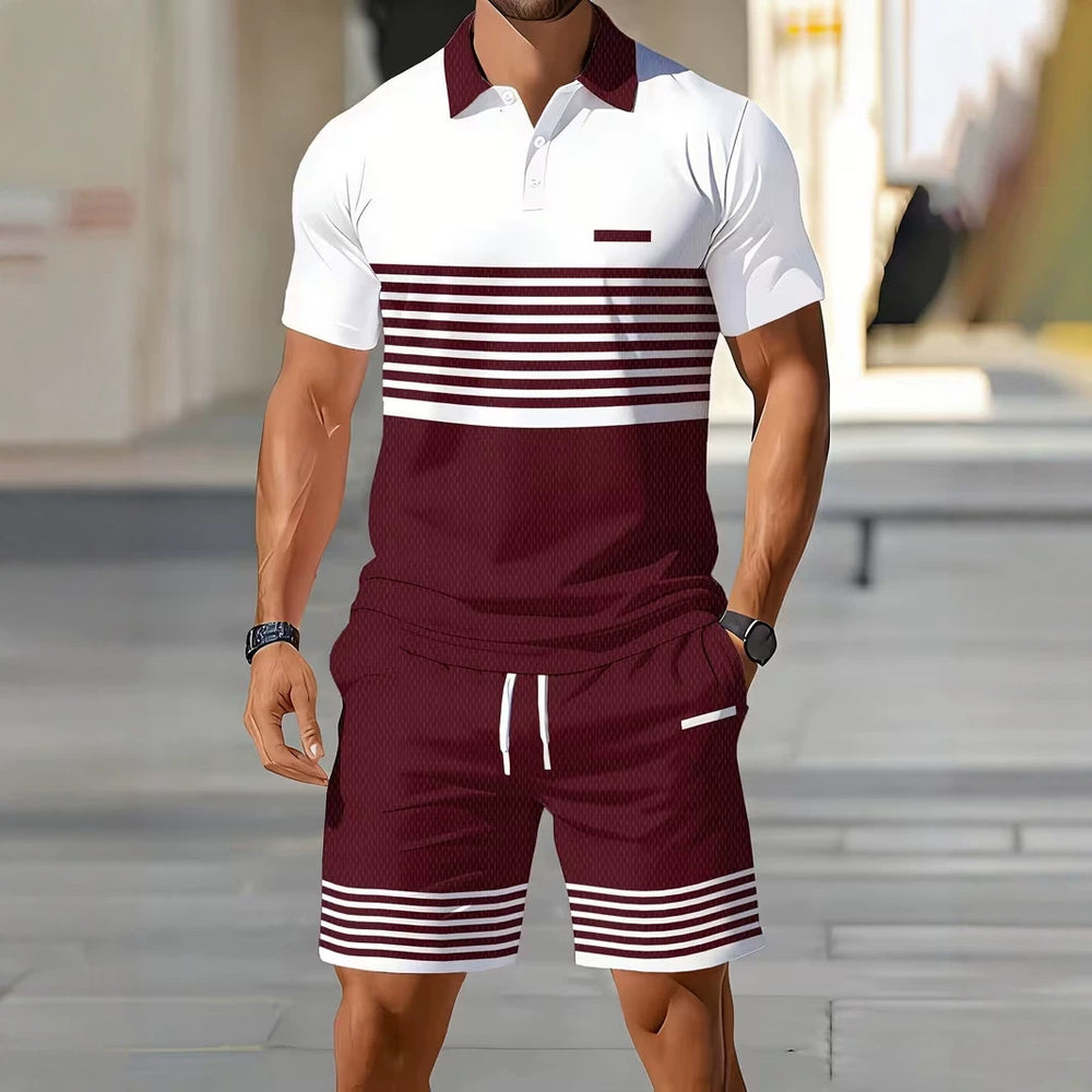 hot-selling men's polo shirt set, new summer two-piece casual short-sleeve and shorts set, dropshipping available