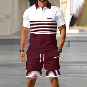 hot-selling men's polo shirt set, new summer two-piece casual short-sleeve and shorts set, dropshipping available