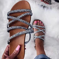Summer women's european and american style open-toe round toe flat sandals with rhinestones - plus size women's shoes, breathable and lightweight for beach and outdoor wear