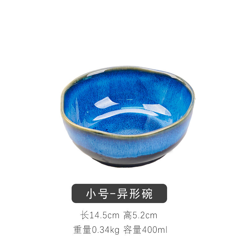 European style kiln turned blue ceramic salad bowl restaurant hotel special stylish vegetable soup bowl noodle bowl special-shaped ceramic bowl