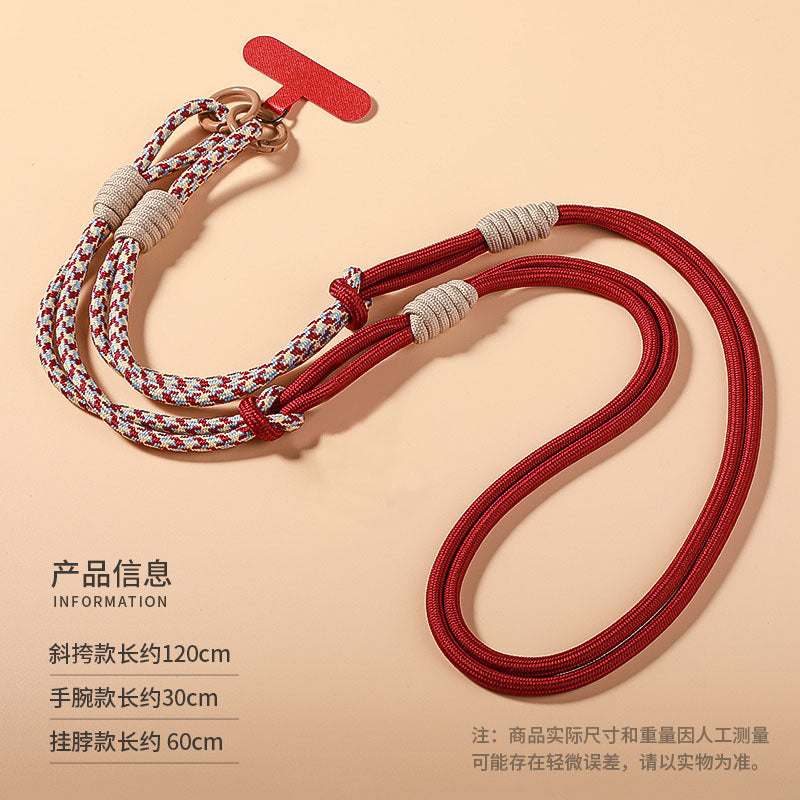 K-style detachable cross-body halter wrist three-purpose mobile phone lanyard woven patchwork strong anti-lost rope cartoon pendant