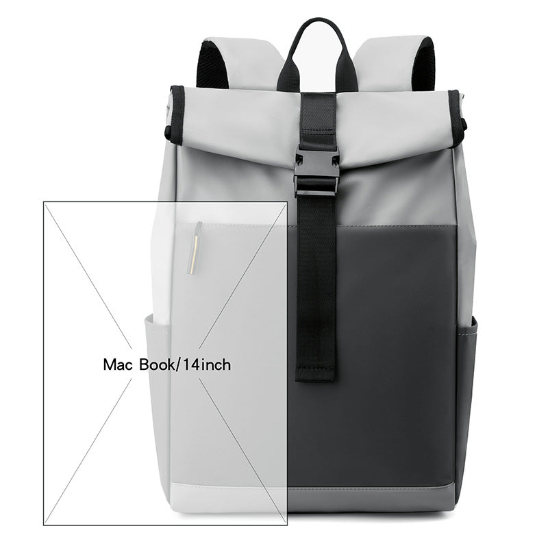 Cross-border new men's backpack fashion folding roll mouth men's backpack leisure sports travel bag commuting