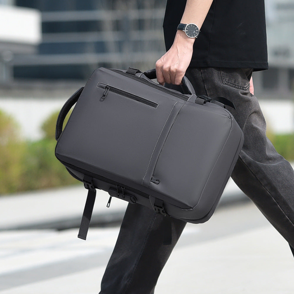 Simple solid color backpack 2025 large capacity expandable business handbag commuting out leisure travel bag