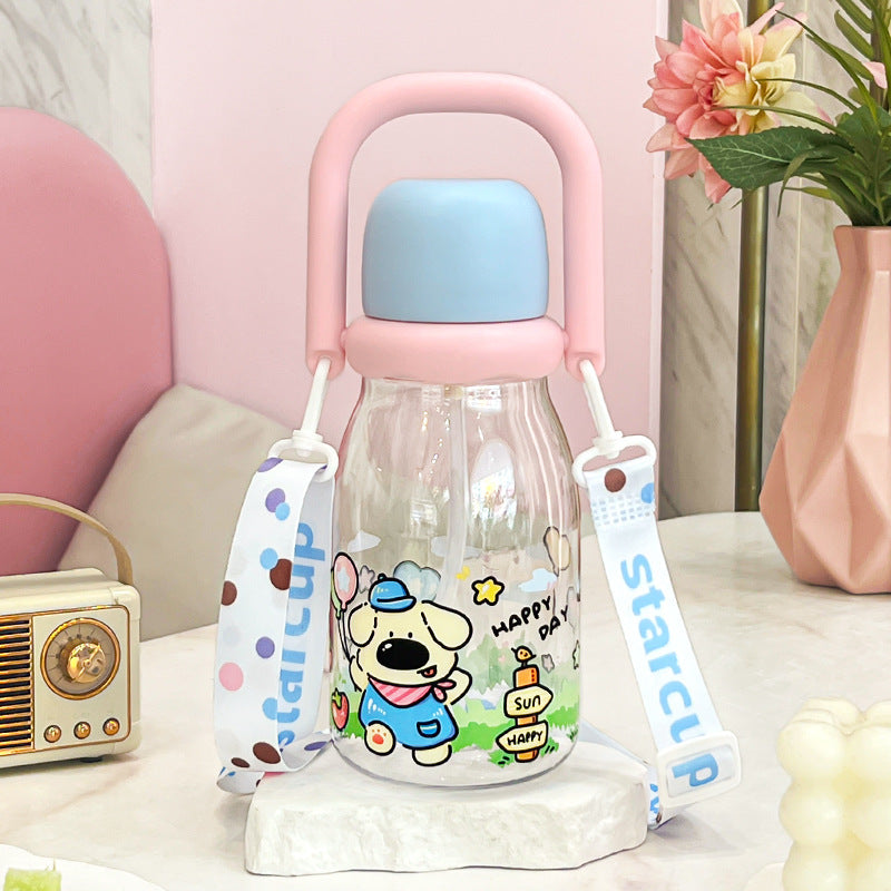 Summer new arrival: cute cartoon plastic water bottle for girls - stylish, portable, and perfect for students on the go!