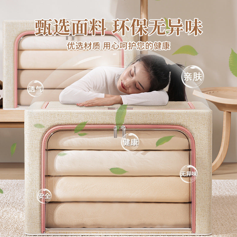Cross-border fine imitation cationic oversized window storage box household wardrobe storage folding steel frame box clothes storage box