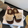 Cute leopard print bear fuzzy slippers for women, new 2025 autumn/winter collection, non-slip indoor home slippers, wholesale cotton slippers for supermarkets