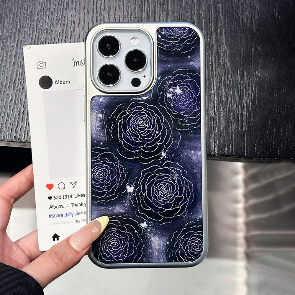 Night rose silver edge epoxy case for iphone 17, drop-proof phone case, apple 16 pro max protective cover, 15