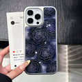 Night rose silver edge epoxy case for iphone 17, drop-proof phone case, apple 16 pro max protective cover, 15