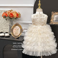 summer girls' dress: new chinese style 3d embroidered formal gown, high-end princess dress, sleeveless vest princess dress