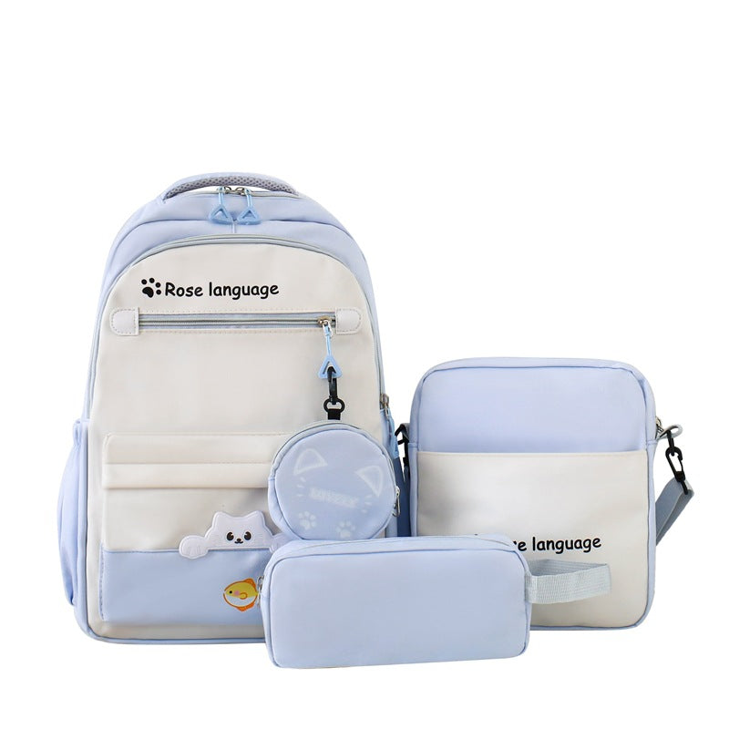 New student schoolbag college style large-capacity schoolbag female Korean version simple primary and secondary school students three-piece backpack