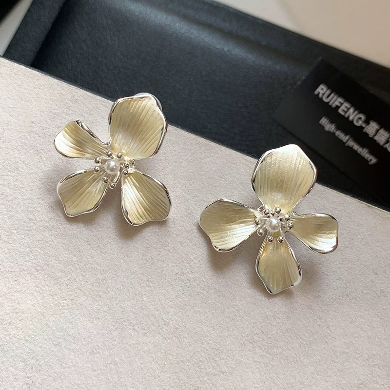Sterling silver needle stylishniche styleclassy white enamel flower earrings iris flower blooming popularelegantclassy earrings