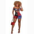 Summer european and american export women's clothing    fashion slim-fit colorful striped jumpsuit two-piece set