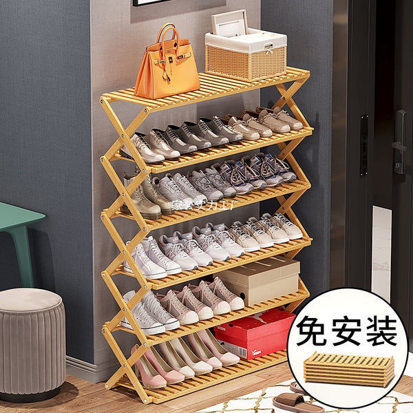 Multi-layer solid wood shoe rack, simple small shoe cabinet at the entrance of the dormitory, indoor economical folding storage rack